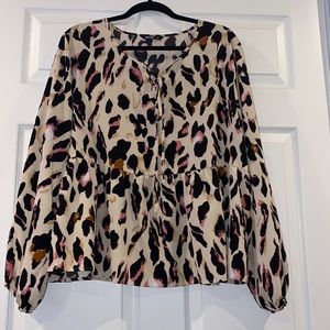 SHEIN Tie Neck Allover Print Blouse